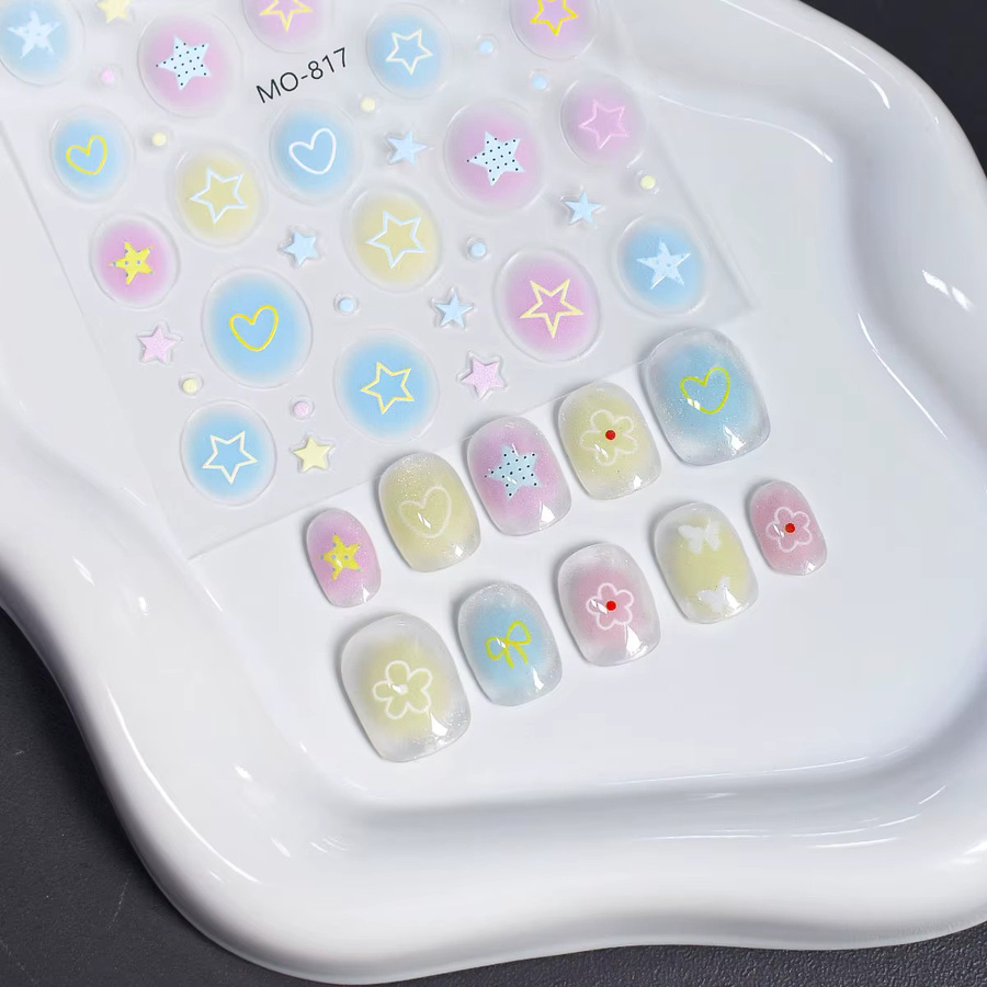 NAILFYOU Nagelaufkleber, Pastellfarben, Stern-Schmetterling-Blumen, Glänzend - Bild 2