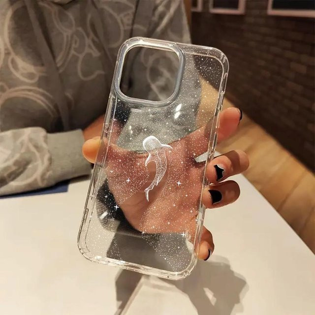 Transparente Handyhülle mit Sternenhimmel und Wal Kunst Ästhetik in Braun für iPhone Modelle - Bild 1