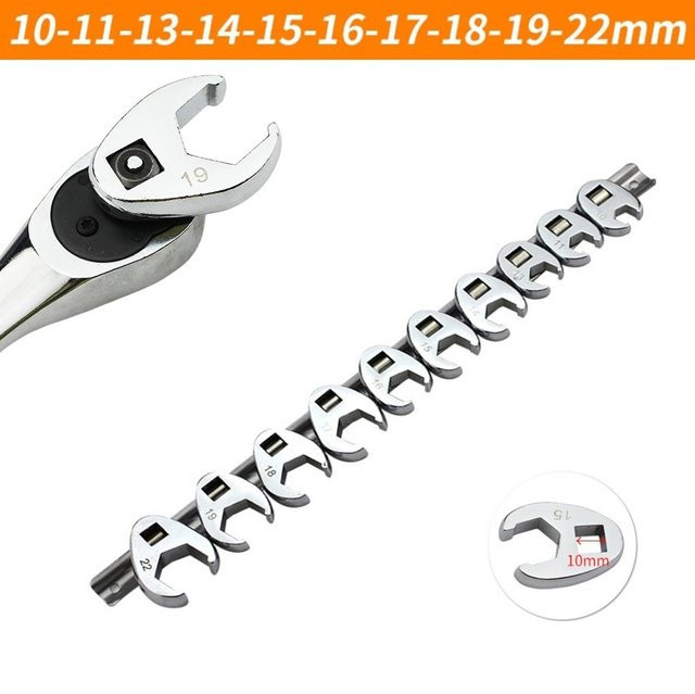 DAZZLEEX Crowfoot Wrench Set 10-teilig 3/8 Zoll Antrieb metrisch 10 bis 22 mm in Silber - Bild 1