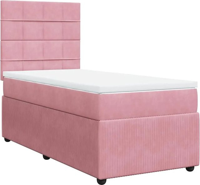 vidaXL Boxspringbett mit Matratze in Rosa und Weiß, Hybrid-Design aus Samt, B/T: 90 x 200 cm - Bild 1