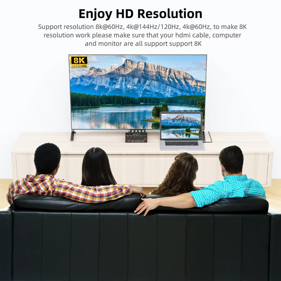 KCEVE 8K KVM-Switch HDMI mit 4 Ports für 4 PCs, USB 3.0, Dual Monitor Unterstützung mit EDID-Emulator, Schwarz - Bild 4