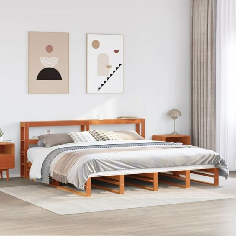 Massivholzbett aus Kiefer im Landhaus- und Skandinavischen Stil von vidaxl, Farbe Braun, B/T/H: 200 x 200 x 200 cm - Bild 1