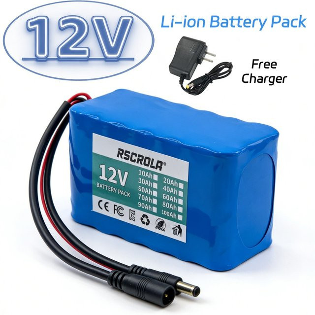 Rscrola 12V Li-Ionen-Akku Set mit Ladegerät, Blau, 18650 Li-Ion Pack mit BMS für Sprühgeräte, Router und Monitore - Bild 1
