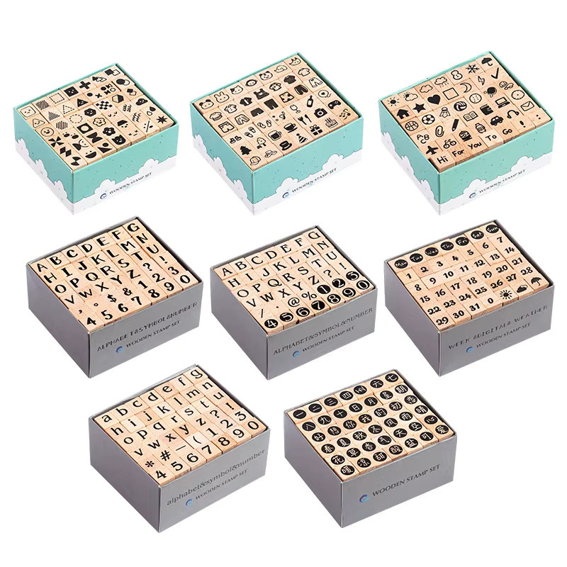 42 Stück Holzsiegel Set mit geometrischen Buchstaben und Zahlen in Mehrfarbig - Bild 2