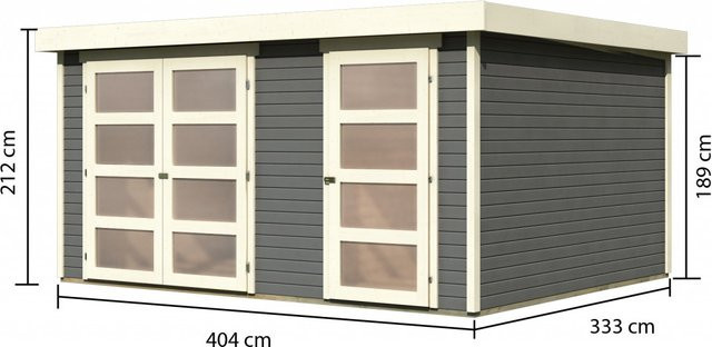 Karibu Gartenhaus Mühlentrup 3 aus Fichtenholz in Terragrau mit Flachdach, B/T: 404 x 332,5 cm - Bild 3