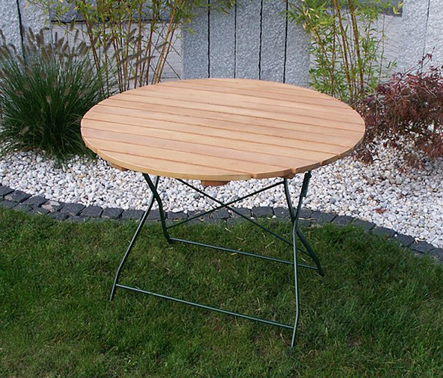 TPFGarden Klapptisch BAD BELZIG aus Robinienholz mit Stahlgestell, rund, Farbe: Grün/Braun, Durchmesser: 100 cm, Höhe: 72 cm - Bild 1