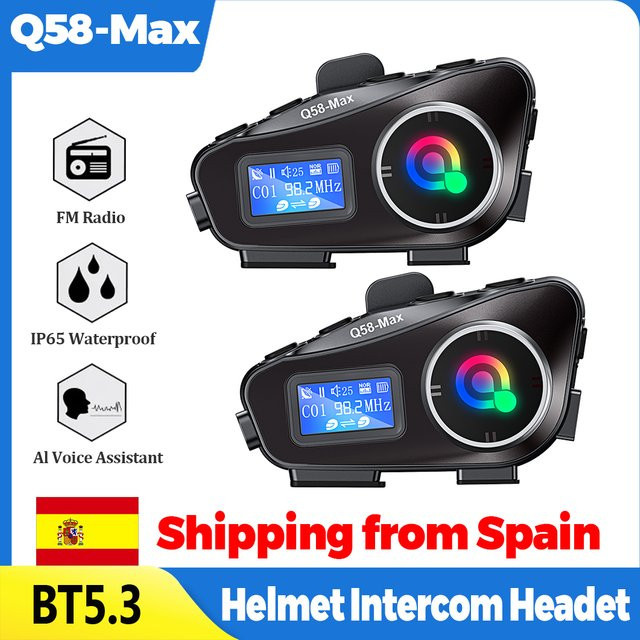 XINOWY Q58-Max Motorradhelm Bluetooth-Intercom in Schwarz mit LED-Beleuchtung, Dual 500M Stereo FM-Radio und IP65 Wasserdichtem Kommunikationssystem - Bild 1