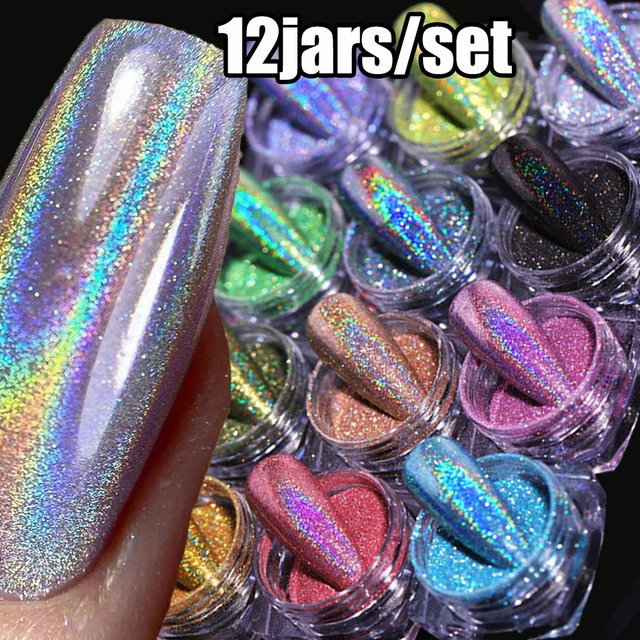 HotPress Nagelpulver, Holographisches Glitzer-Pigmentpulver, 12 Dosen - Bild 1