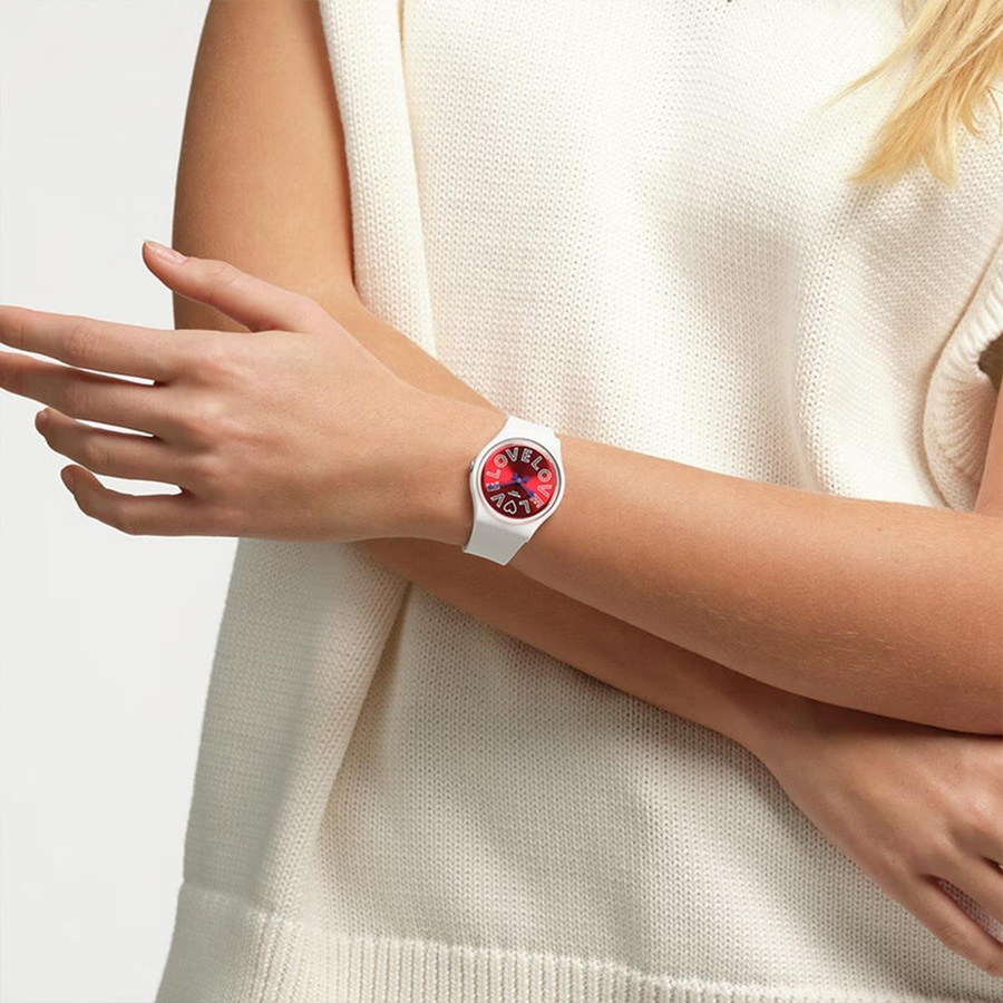 Swatch Armbanduhr, Quarz, Silikonarmband, 34 mm, Rot, Unisex - Bild 2