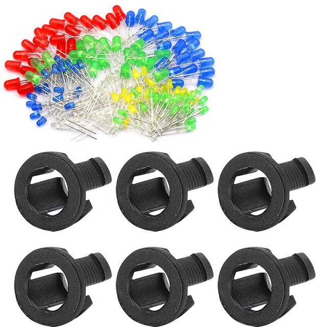 TOMTOP JMS LED-Halterung aus Kunststoff für 5mm Dioden, 200 Stück, Schwarz und Grün - Bild 1