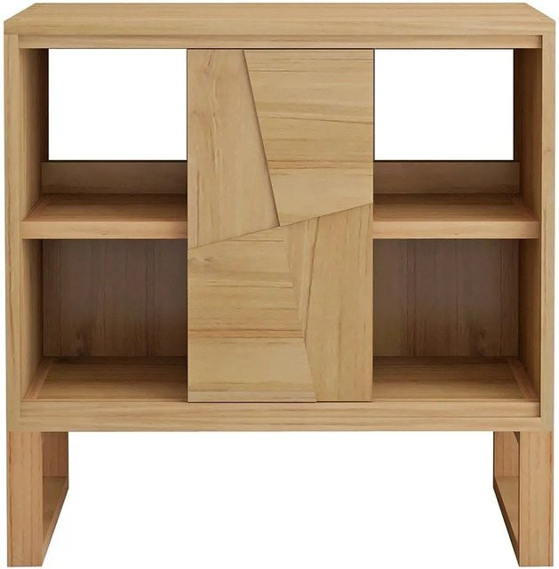 Vente-unique Waschbeckenunterschrank Mataram aus Teakholz Massivholz in Beige mit Schiebetüren Breite: 80 cm - Bild 1