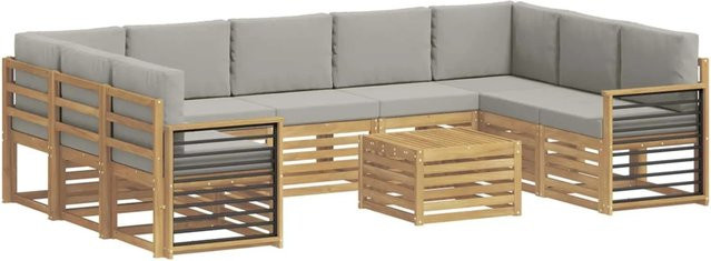 vidaXL Sofagarnitur 10er Set in Weiß und Hellgrau mit Akazienholz-Gestell und Polsterung, B/T/H: 59 x 59 x 37 cm - Bild 1