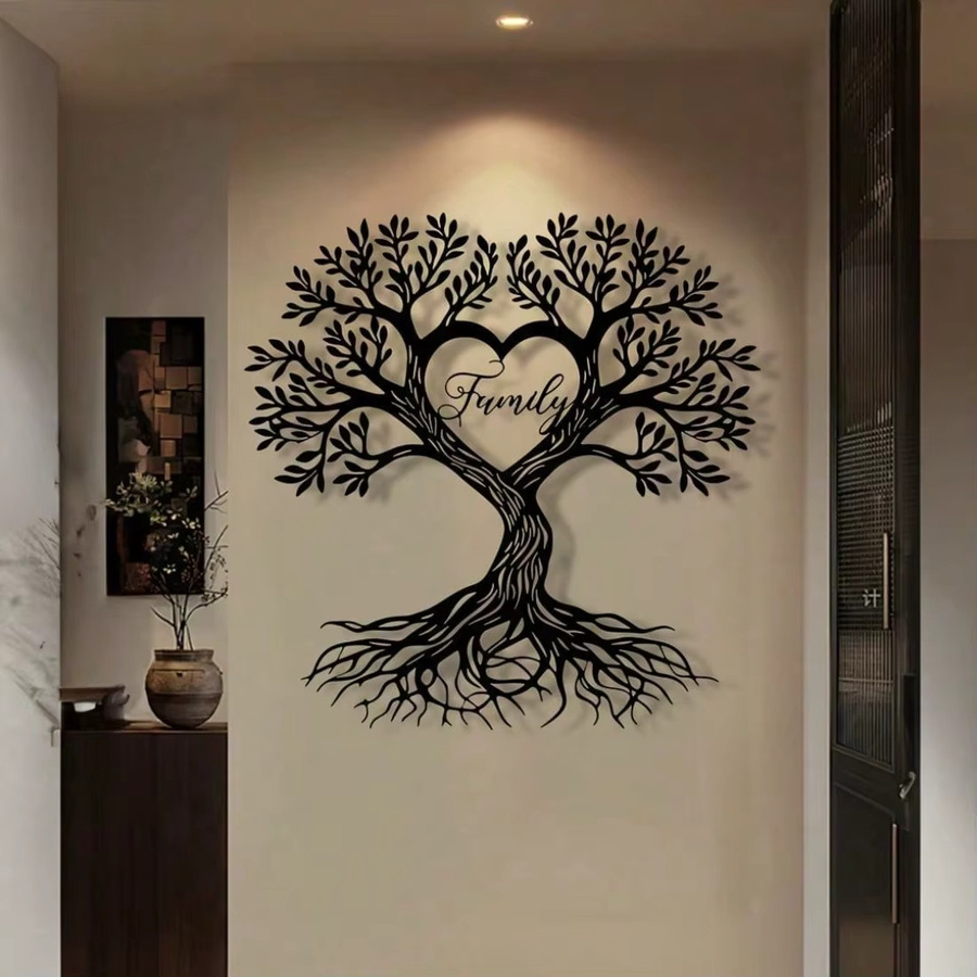 CIFBUY Baum des Lebens Wandkunst aus Metall in Schwarz mit Herz-Design für Wohnzimmer und Schlafzimmer - Bild 3