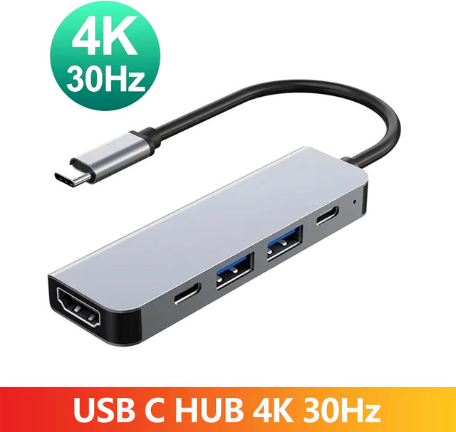 USB-C Hub Dockingstation mit 4K UHD und PD 100W Power Delivery, USB 3.1 Splitter Adapter in Silber für MacBook, Laptop, iPad und Huawei - Bild 1