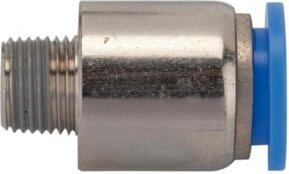 Riegler Gerade Steckverschraubung Blaue Serie aus Messing, rund, R 3/8, Durchmesser: 10 mm, Farbe: Blau/Silber - Bild 1