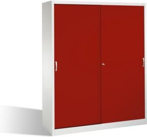 C+P Aktenschrank Acurado mit Schiebetüren, 2 x 5 Ordnerhöhen, Farbe Rubinrot und Korpus Lichtgrau, H x B x T: 195 x 160 x 50 cm - Bild 1