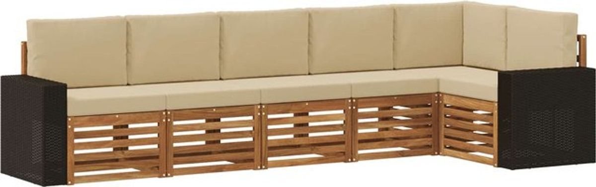 vidaXL Ecksofa Set mit 6 Kissen aus Massivholz Akazie in Natur und Beige, wendbar und modern - Bild 1