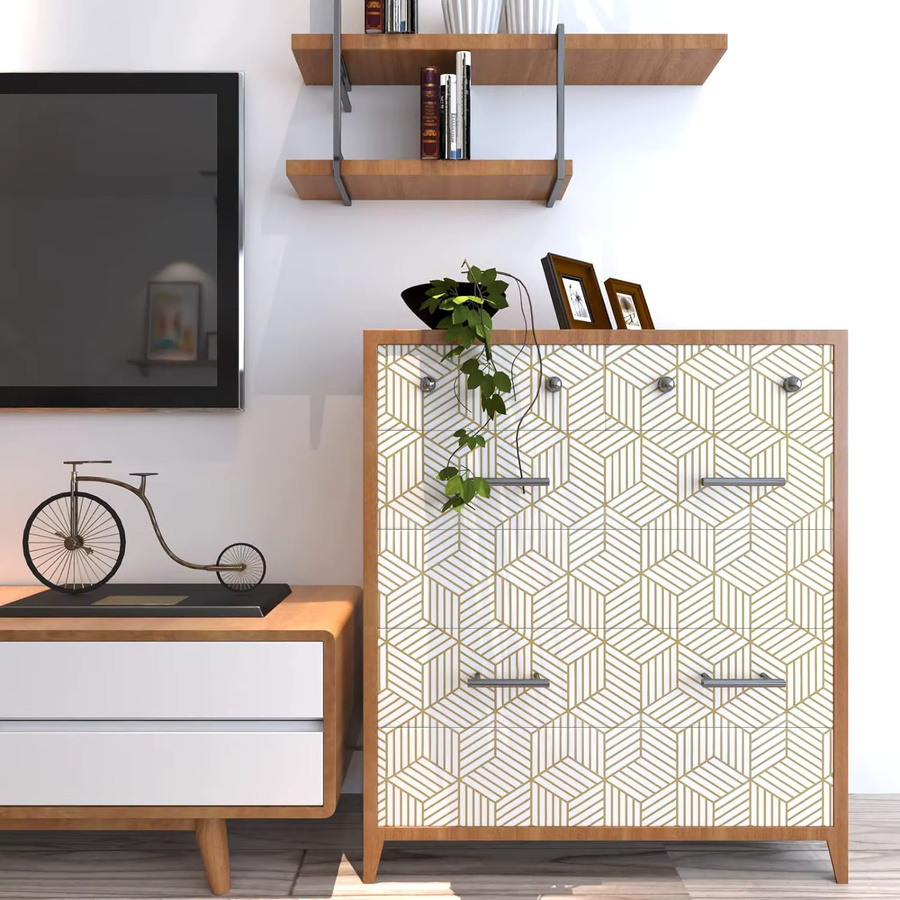 KALYNN Selbstklebende Tapete mit geometrischem Sechseck-Design in Gold, Abnehmbare Vinyltapete für moderne Heimdekoration - Bild 2