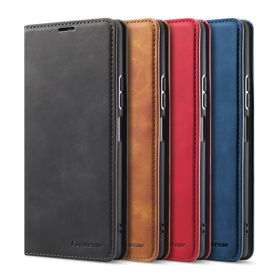 Leder Flip Hülle mit Kartenfach für Xiaomi Redmi Note Serie in Rot und Braun - Bild 3