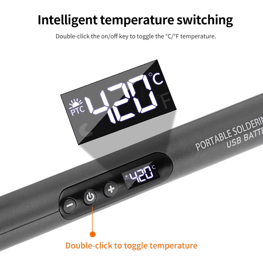 Airepair Mini USB-Lötkolben mit Typ-C-Schnittstelle und einstellbarer Temperatur, tragbares Löt- und Schweißwerkzeug mit 1000mAh Akku - Bild 4