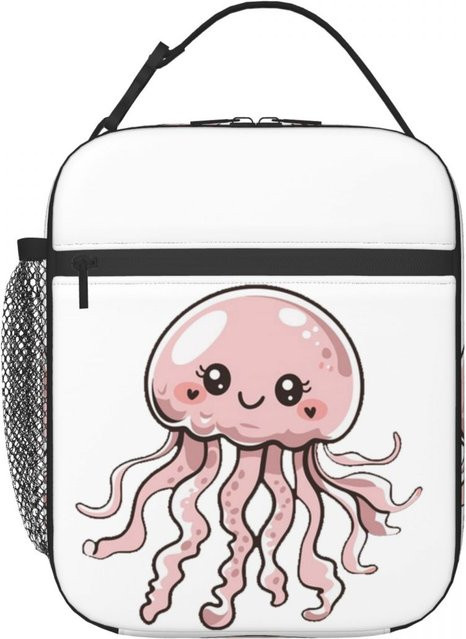 Fancy Style Studio Thermische Lunchtasche mit Kawaii Quallen Design in Weiß, auslaufsicher und isoliert - Bild 1