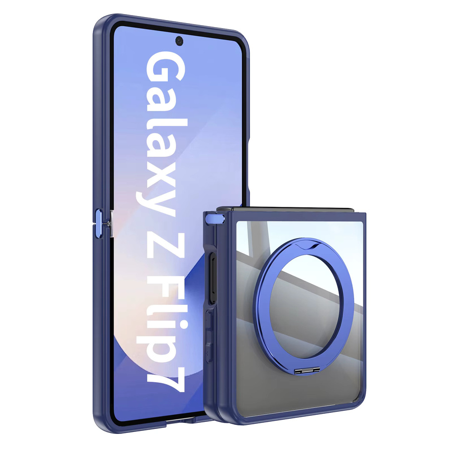 MagSafe Handyhülle mit 360 Grad drehbarer Halterung und Flip-Schutz für Samsung Galaxy Z Flip 7, Z Flip 6 und Z Flip 5, magnetisch und stoßfest, Grau und Blau - Bild 7