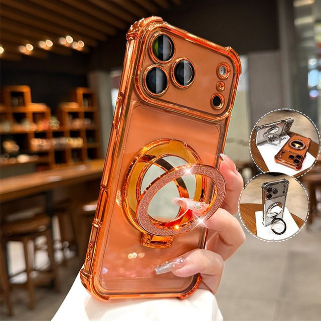 Magnetische Klare iPhone Hülle mit Spiegel und Ständer für iPhone 17 Pro Max bis iPhone 11 in Transparent oder Pink - Bild 1