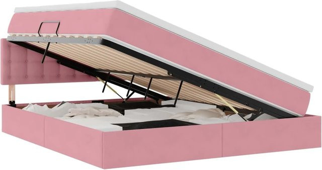 vidaXL Aufbewahrungsbett mit Matratze aus Samt und Metall in Rosa, B/T: 180 x 200 cm - Bild 1