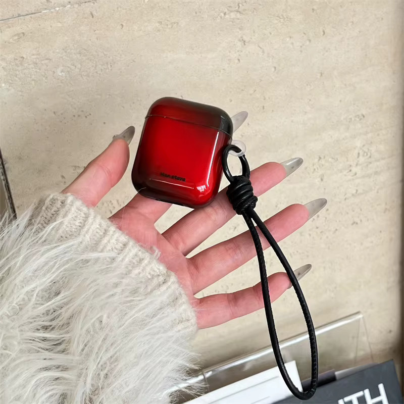 Schutzhülle für Apple AirPods 1 2 3 4 Pro 2 mit Schlüsselanhänger und Kopfhörer-Abdeckung in Schwarz-Rot Verlauf, TPU-Schale - Bild 2