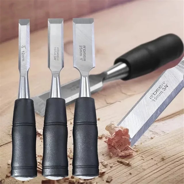 RveTee Holzmeißel aus Kohlenstoffstahl mit Anti-Rutsch-Griff in Silber, Durchmesser: 19 mm, 25 mm, 32 mm, 38 mm - Bild 1