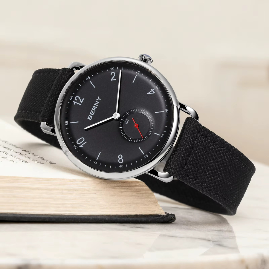 BERNY Armbanduhr Quarz, Edelstahl, Textil/NATO, Schwarz, Herren - Bild 3