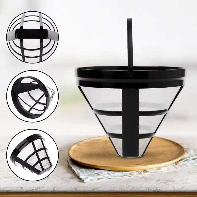 Wiederverwendbarer Kaffee-Filter aus Edelstahl und Nylon mit feinem Mesh-Sieb in Kegelform, erhältlich in Silber oder Schwarz - Bild 3