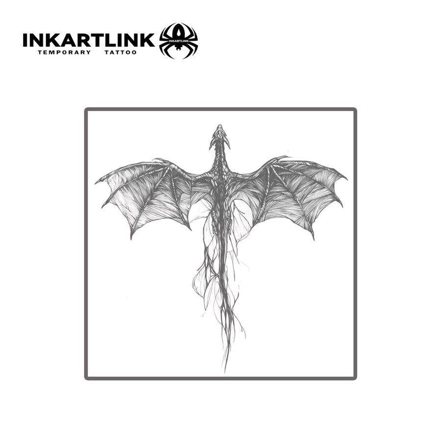 INKARTLIN Tattoo Aufkleber, Strichzeichnung geflügelter Drache, wasserdicht - Bild 3