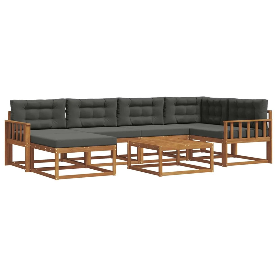 vidaXL 7-tlg. Outdoor-Sofagarnitur in L-Form aus Akazienholz mit Kissen in Anthrazit und Natur - Bild 2