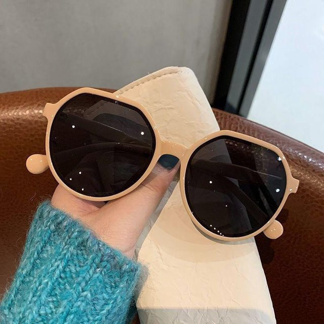 Vintage Sonnenbrille, Unisex, Rund, Vollrand, Kunststoff, beige/grau - Bild 1