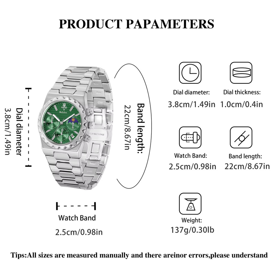 YaLaLuSi Chronograph, Quarz, Edelstahl, Grün, Herren - Bild 2