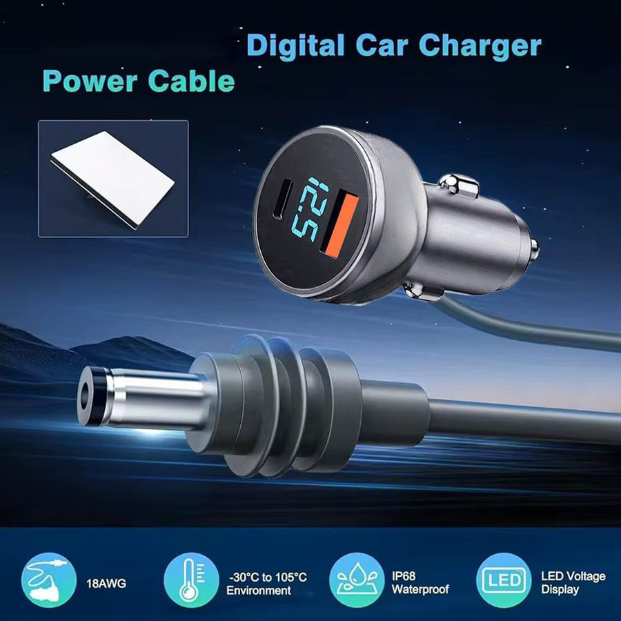 3in1 Mini-Autoladegerät-Adapter für Starlink mit 3 Ports, DC 5521 und USB-C QC 3.0 PD-Schnellladefunktion, Grau, 3/5 m DC-Kabel mit 16 AWG - Bild 2