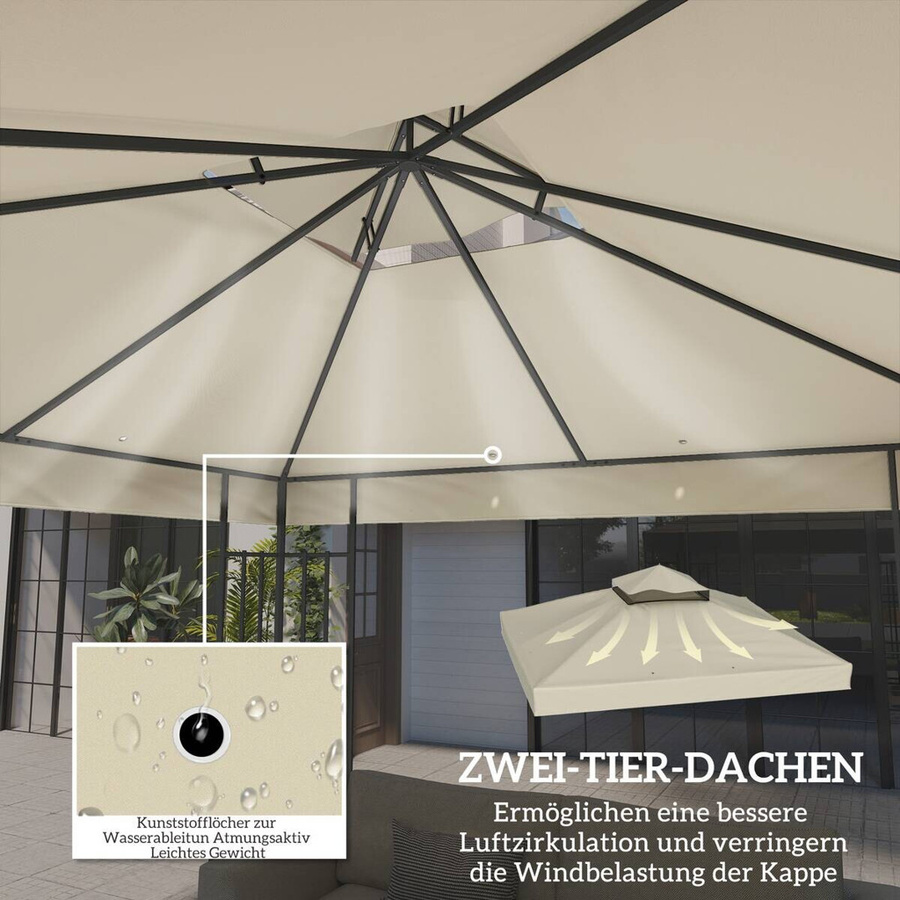 Outsunny Ersatzdach für Pavillon aus Oxford-Stoff, wasserabweisend, Cremeweiß, B/H/T: 300 x 1 x 300 cm - Bild 4