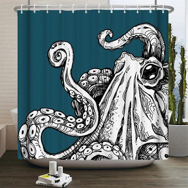 Baifenbai Home Furnishing Wasserdichter Duschvorhang mit Oktopus-Motiv aus Polyester, B/H: 180 x 180 cm - Bild 1
