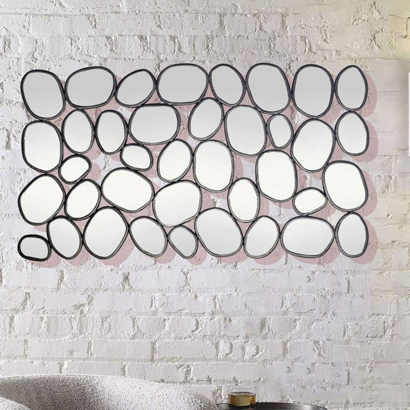 Modernes Wandspiegel Design Finebuy in Schwarz mit unregelmäßiger Tropfenform aus Glas und Metall, Breite: 56 cm, Höhe: 99 cm - Bild 1