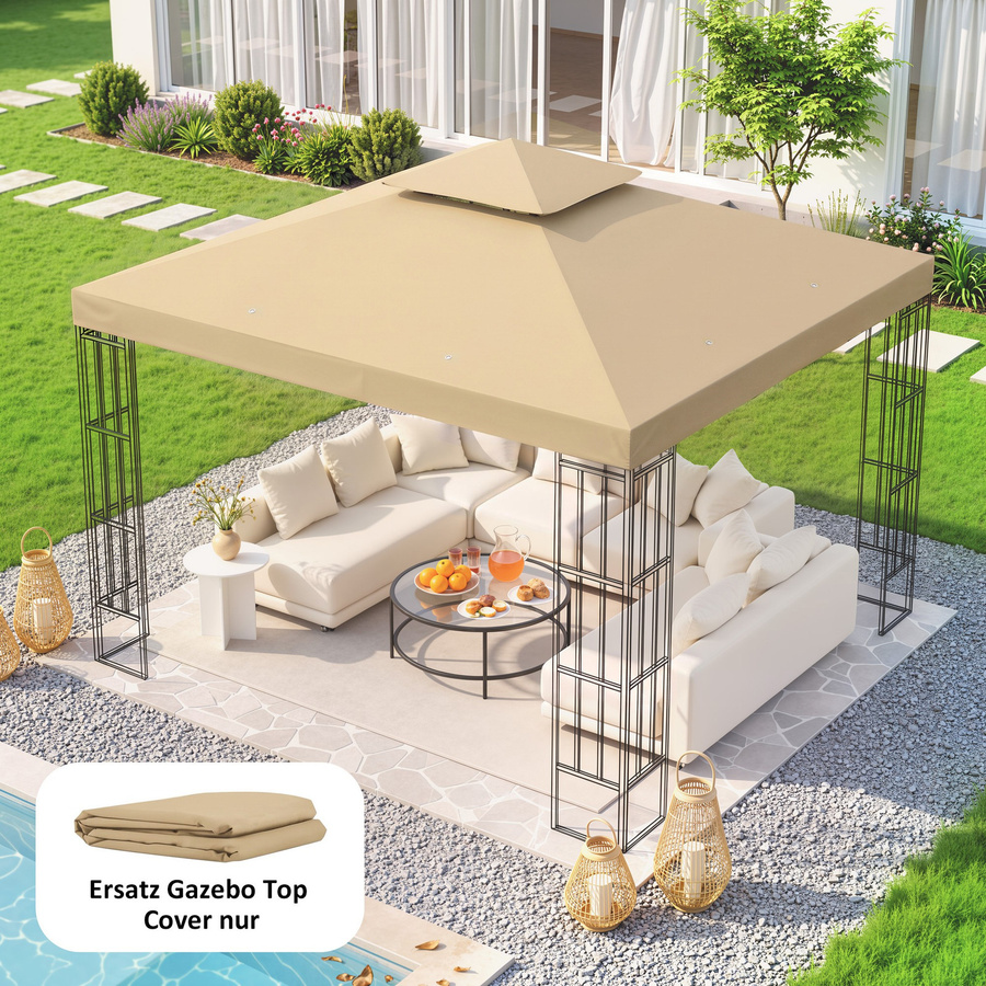 Outsunny Ersatzdach für Pavillon in Beige, wasserdichtes Doppeldach mit Ablauflöchern, Ersatzbezug für Gartenzelt, B x B: 300 x 300 cm - Bild 2