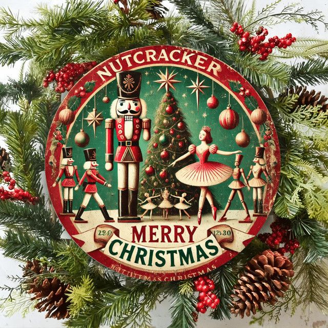 Potdemiel Weihnachts-Wandschild aus Metall mit Nussknacker-Motiv, rund, Multicolor, Durchmesser: 20,3 cm - Bild 1