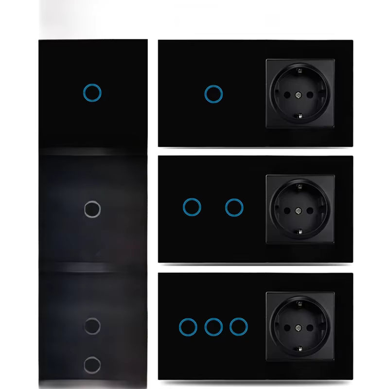 Wallpad EU Touch Wandschalter und Steckdose mit USB-Anschluss, Schwarz Glas mit LED-Hintergrundbeleuchtung - Bild 2