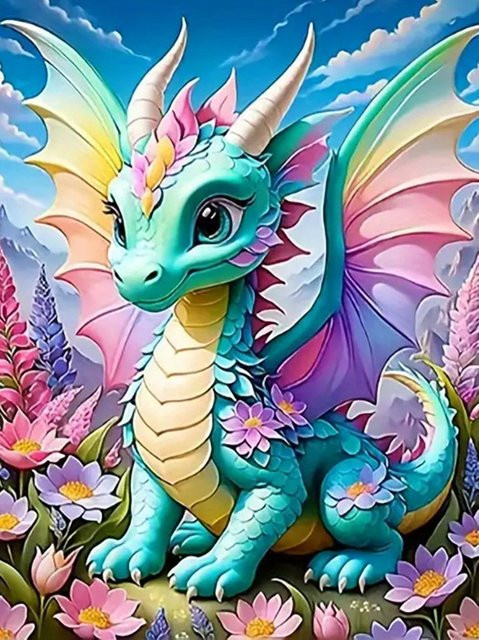 Momoart DIY Diamantmalerei Dinosaurier Cartoon Rundes Mosaik Wanddekor Multicolour B/T/H: 30 x 20 x 20 cm - Bild 1