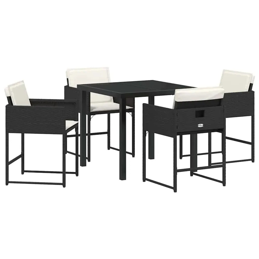 vidaXL Garten Essgruppe aus Poly Rattan in Schwarz mit 5-teiligem Set, Tisch mit Sicherheitsglas und Kissen für Garten, Terrasse oder Patio - Bild 2