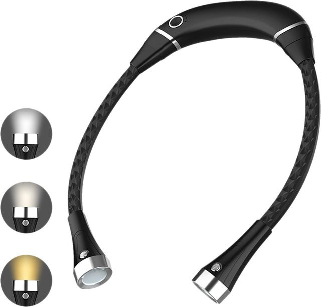 Igeteck Nacken-Leselampe mit LED, faltbar und über USB wiederaufladbar, Schwarz - Bild 1