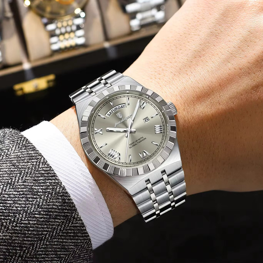 POEDAGAR Armbanduhr Edelstahl, Quarz, Silber, Herren - Bild 6