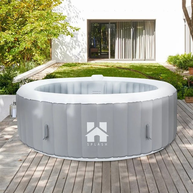 Home Deluxe aufblasbarer Outdoor Whirlpool Splash rund in Grau mit Abdeckung, Durchmesser: 208 cm, Höhe: 65 cm, für 6 Personen - Bild 2