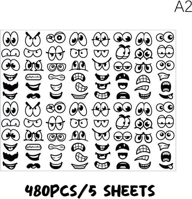 480960 Stück Selbstklebende Cartoon-Ausdrucksaufkleber mit Augen und Mund für Scrapbooking und DIY-Projekte von Binchi Outdoor Product in Schwarz - Bild 1
