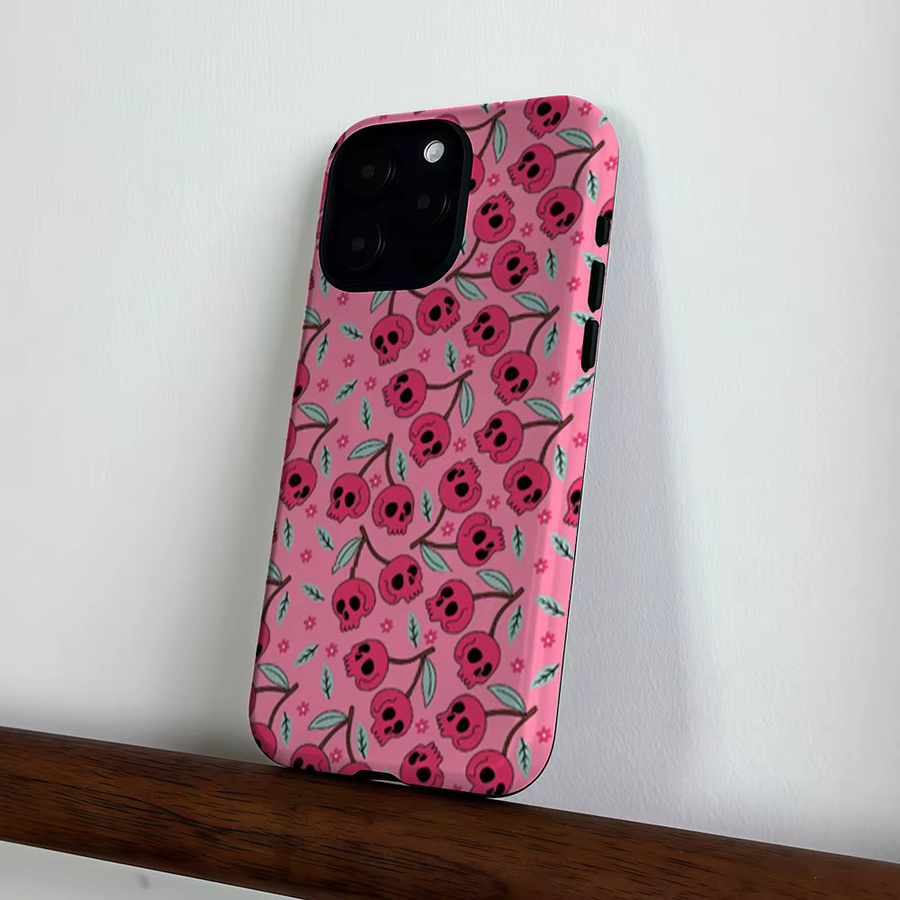 CaseLumi Matte Bumper MagSafe Schutzhülle für iPhone 17 16 15 14 13 Pro Max mit Totenkopf-Kirsch-Design in Pink - Bild 3